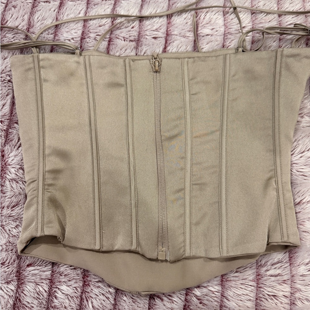 House of CB Satin Taupe Corset Top with Lace-Up Details - Picture 10 of 12